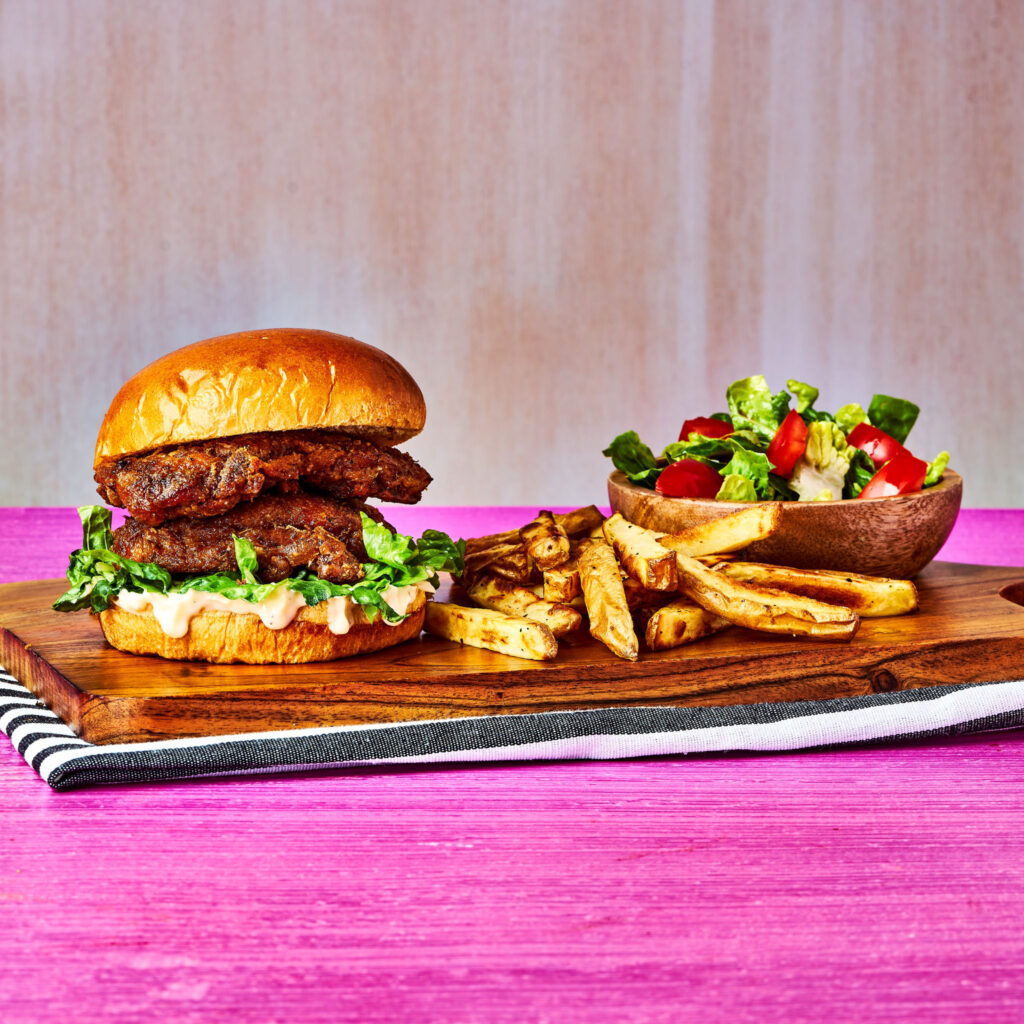 r 1949 2 crispy fried chicken thigh burger with fries and garlic mayo 2 0 1752141342964